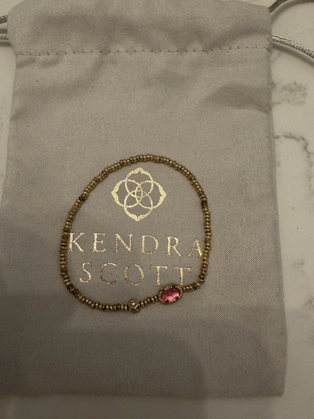 Kendra Scott Gold Beaded Bracelet with Pink Accent Stone